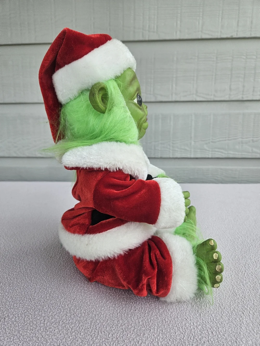 Baby Grinch Christmas Doll Green Santa Claus Soft Plastic Handmade 11